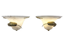 Mid-Century Pair of Snake Wall Lights, Brass and Alabaster, Italy, 1970s