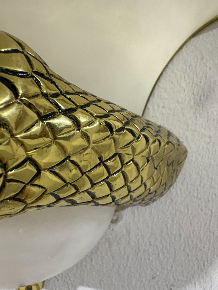 Mid-Century Pair of Snake Wall Lights, Brass and Alabaster, Italy, 1970s