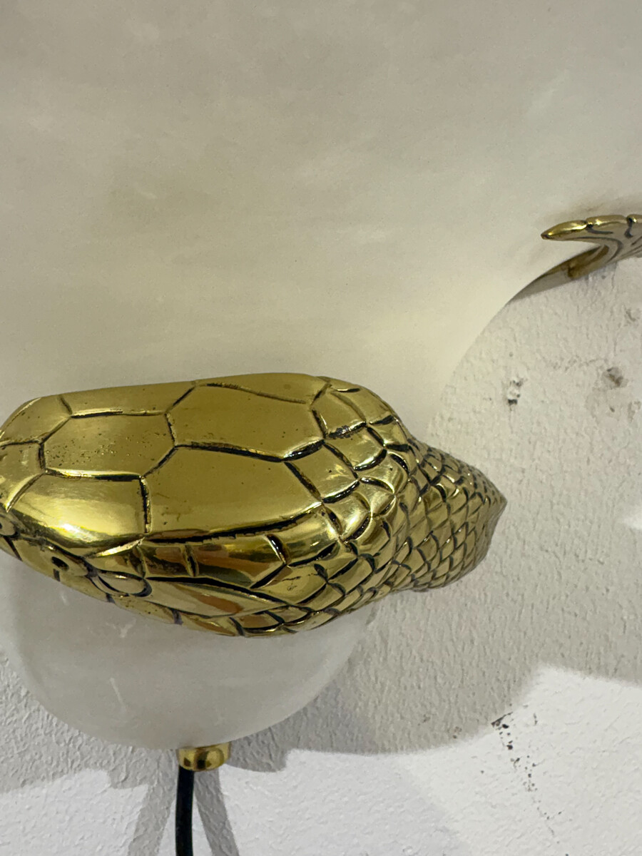 Mid-Century Pair of Snake Wall Lights, Brass and Alabaster, Italy, 1970s