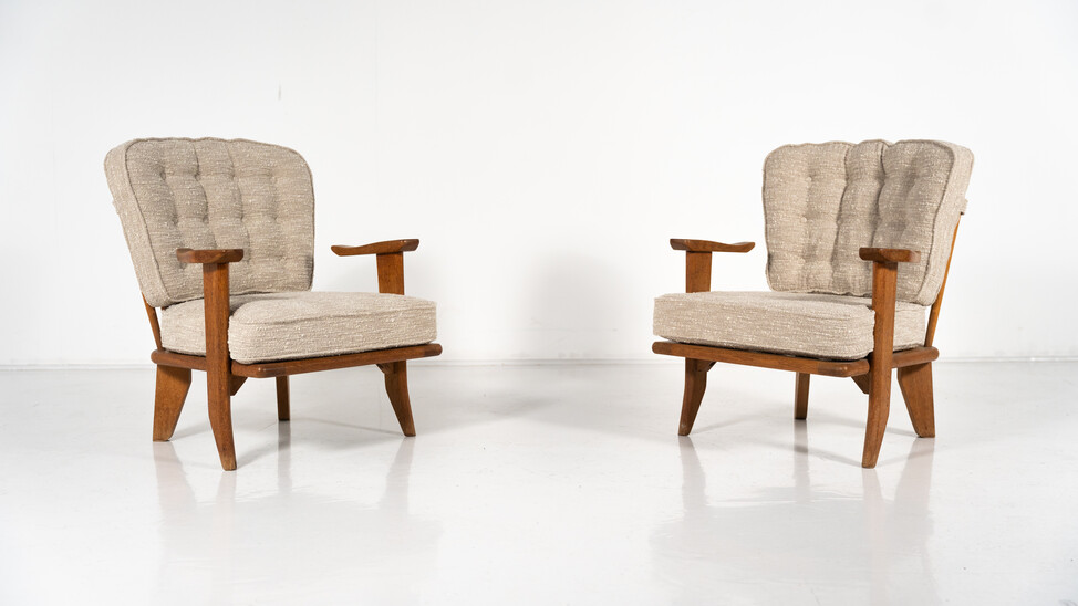 Mid-Century Pair of Wooden Armchairs by Guillerme & Chambron, France, 1960s