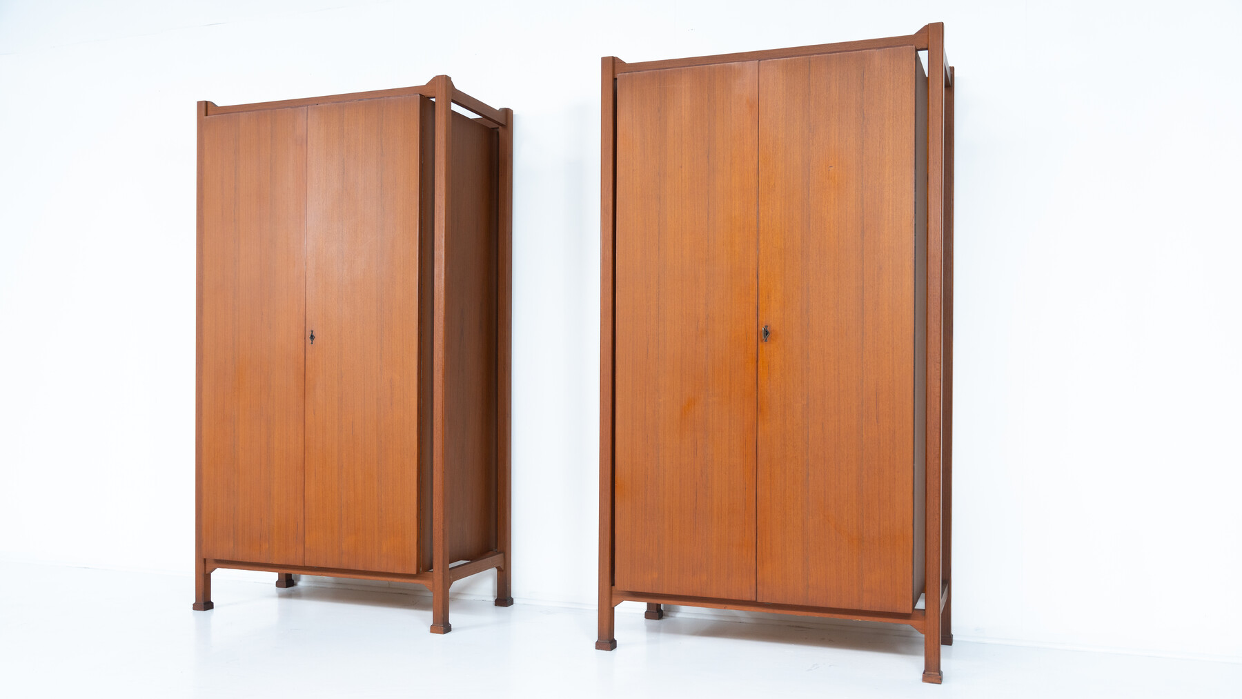 Mid-Century Pair of Wooden Wardrobes, Italy, 1960s