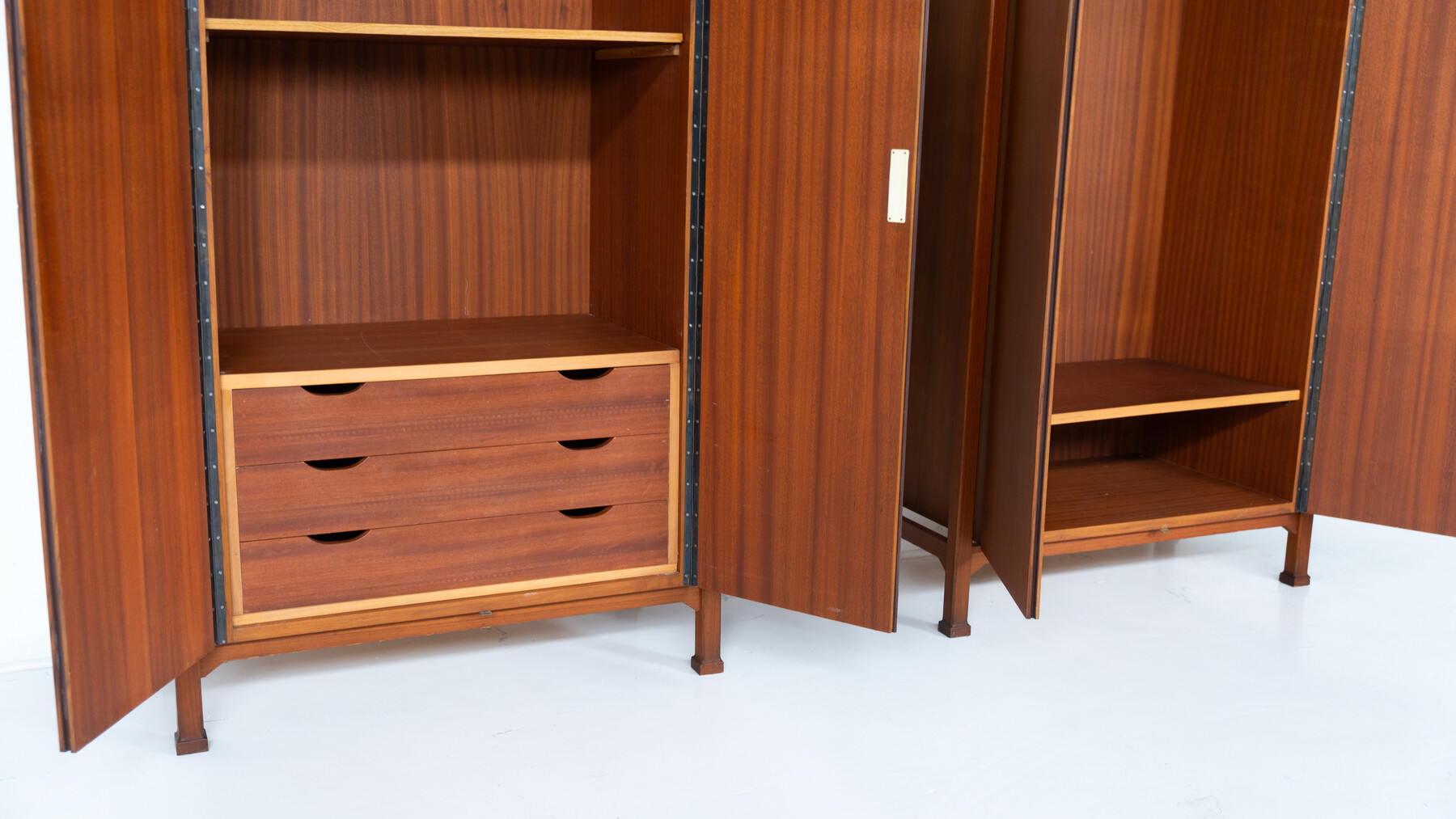 Mid-Century Pair of Wooden Wardrobes, Italy, 1960s