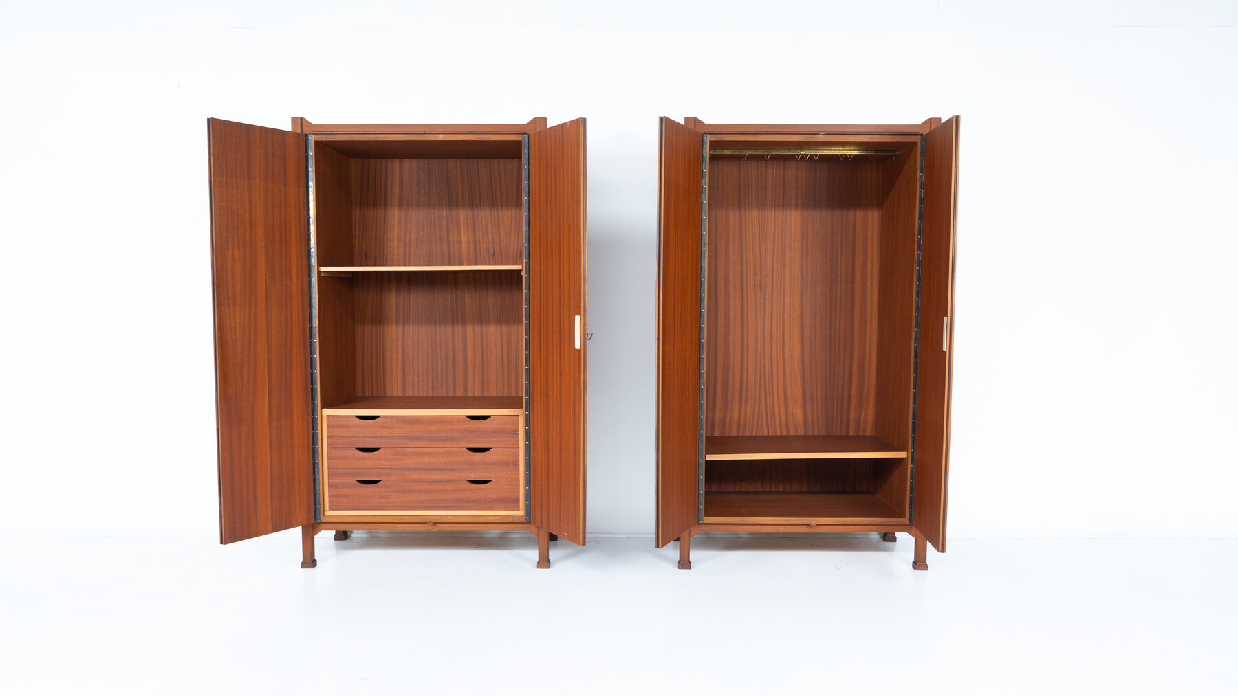 Mid-Century Pair of Wooden Wardrobes, Italy, 1960s