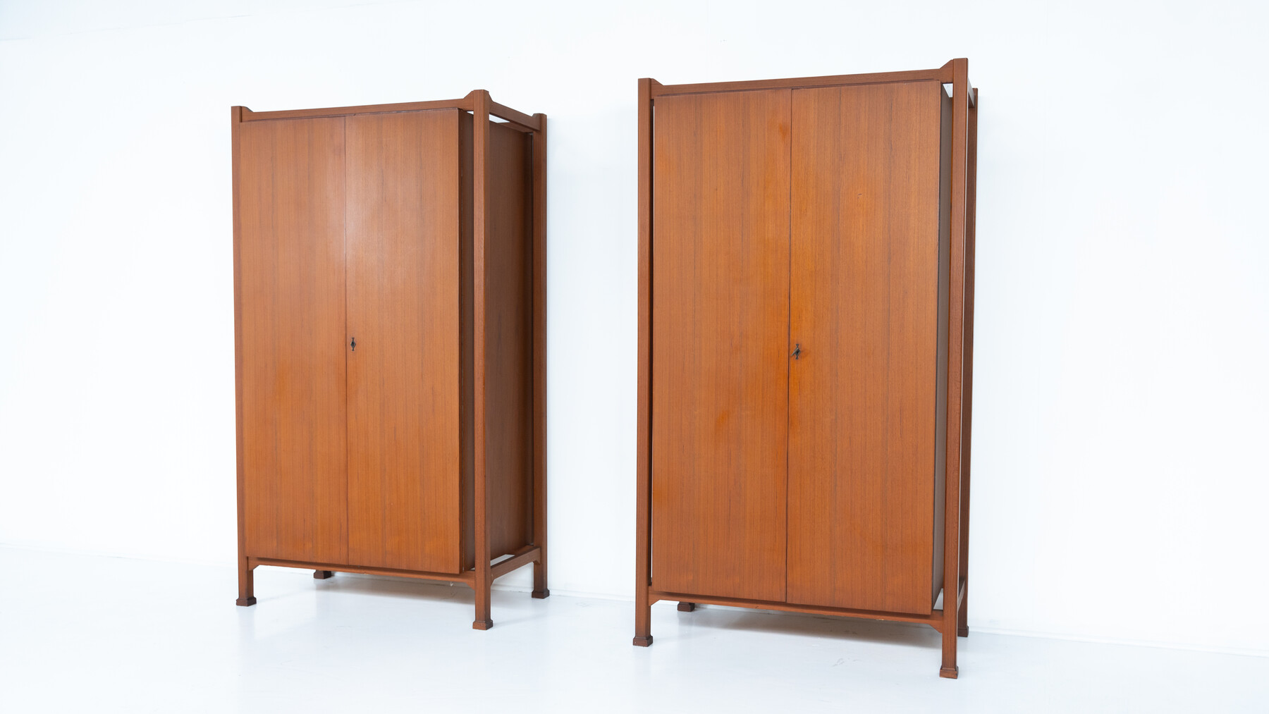 Mid-Century Pair of Wooden Wardrobes, Italy, 1960s