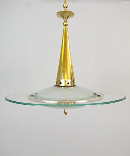 Mid-Century Pendant Light in Glass and Brass