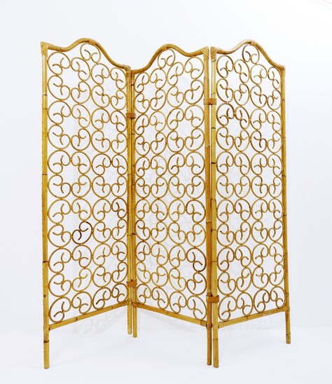 Mid-Century Rattan Bamboo Folding Screen Room Divider , 1950s