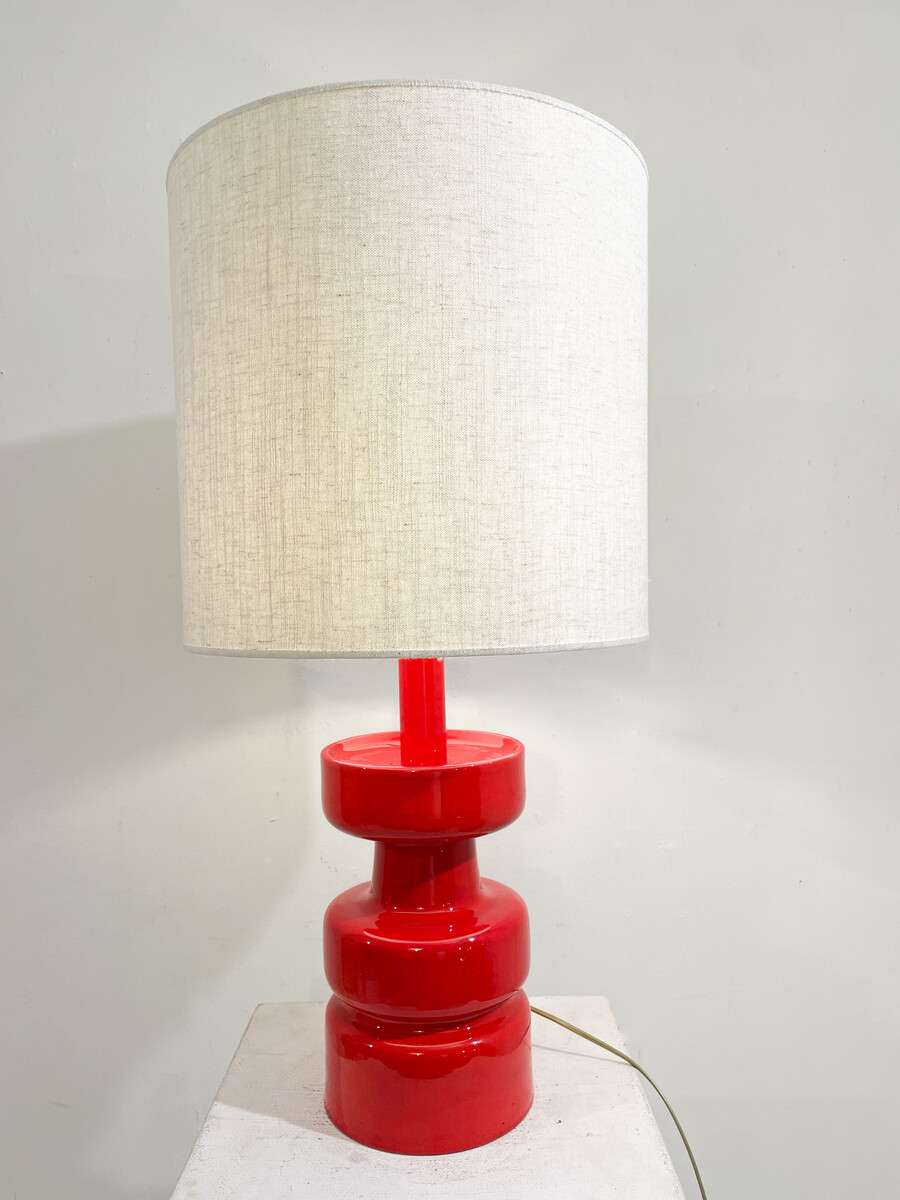 Mid-Century Red Ceramic Desk Lamp, Italy