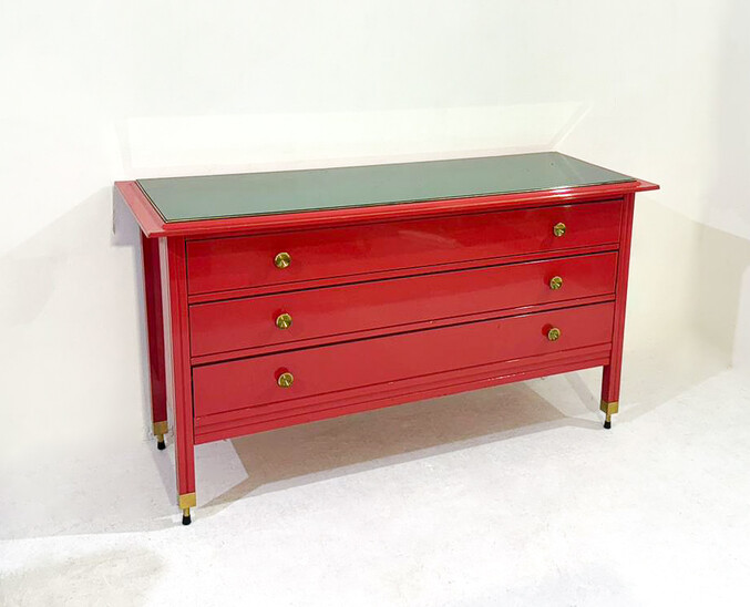 Mid-Century red Chest of Drawers by Carlo di Carli - Italy 1970s