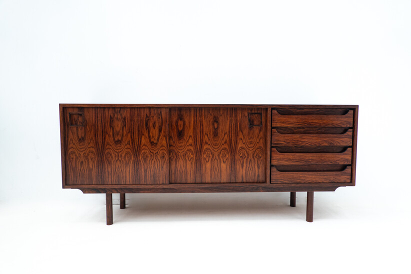 Mid-century rosewood sideboard with drawers and sliding doors - Italy 1970s