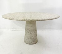 Mid-Century round travertine dining table in style of Angelo Mangiarotti - Italy 1970s