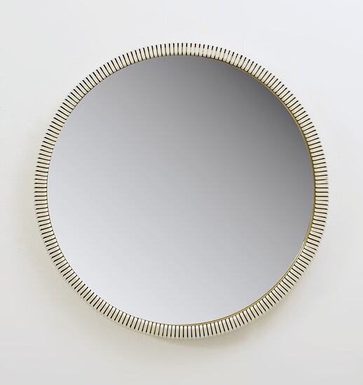 Mid Century round white metal mirror