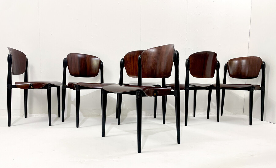 Mid-Century Set of 6 Eugenio Gerli Chairs S83, Tecno,  Italy, 1962