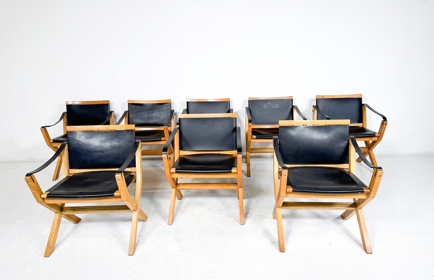 Mid-Century Set of 8 Kiu Armchairs by luxoritalia, Ash Wood and Leather