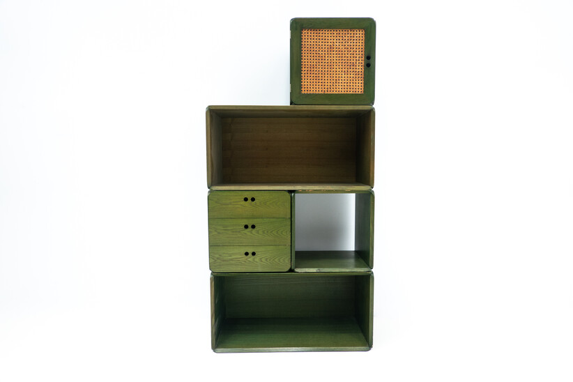 Mid-Century Set of Modular Green Wooden Cubes by Derk Jan de Vries, The Netherlands, 1960s