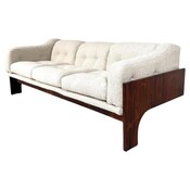 Mid-Century Sofa Oriolo by Claudio Salocchi for Sormani Wood and White Fabric - Italy 1960s