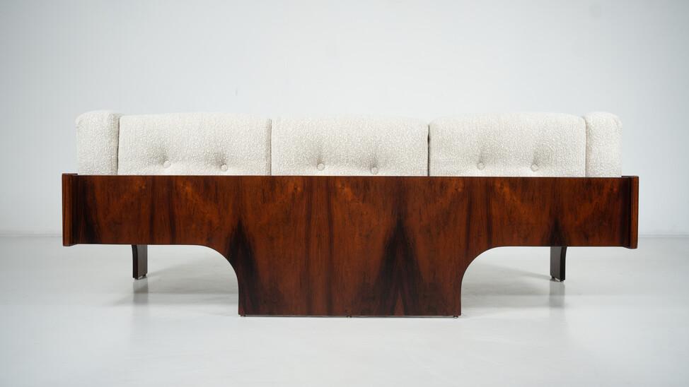 Mid-Century Sofa Oriolo by Claudio Salocchi for Sormani Wood and White Fabric - Italy 1960s