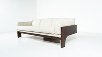 Mid-Century Sofa Oriolo by Claudio Salocchi for Sormani Wood and White Fabric - Italy 1960s - New Upholstery