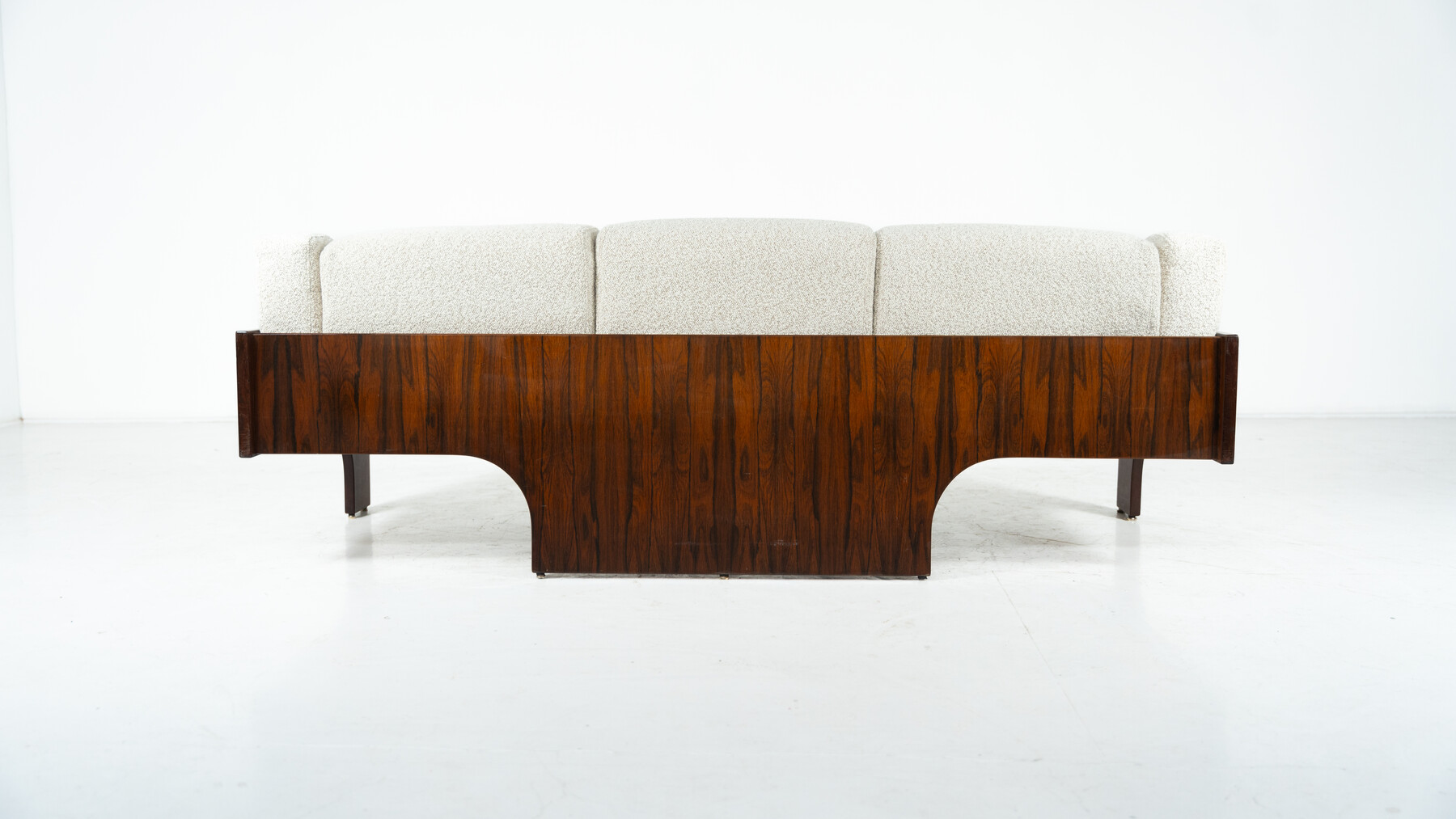 Mid-Century Sofa Oriolo by Claudio Salocchi for Sormani Wood and White Fabric - Italy 1960s - New Upholstery