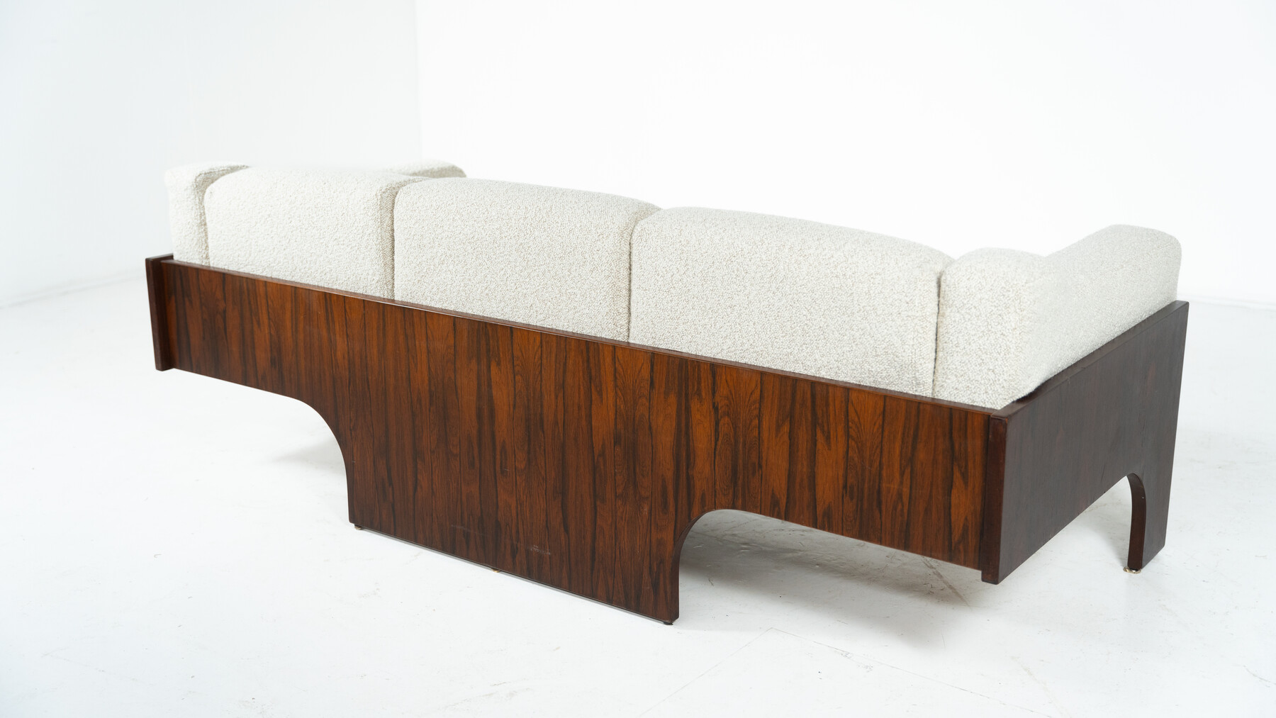 Mid-Century Sofa Oriolo by Claudio Salocchi for Sormani Wood and White Fabric - Italy 1960s - New Upholstery