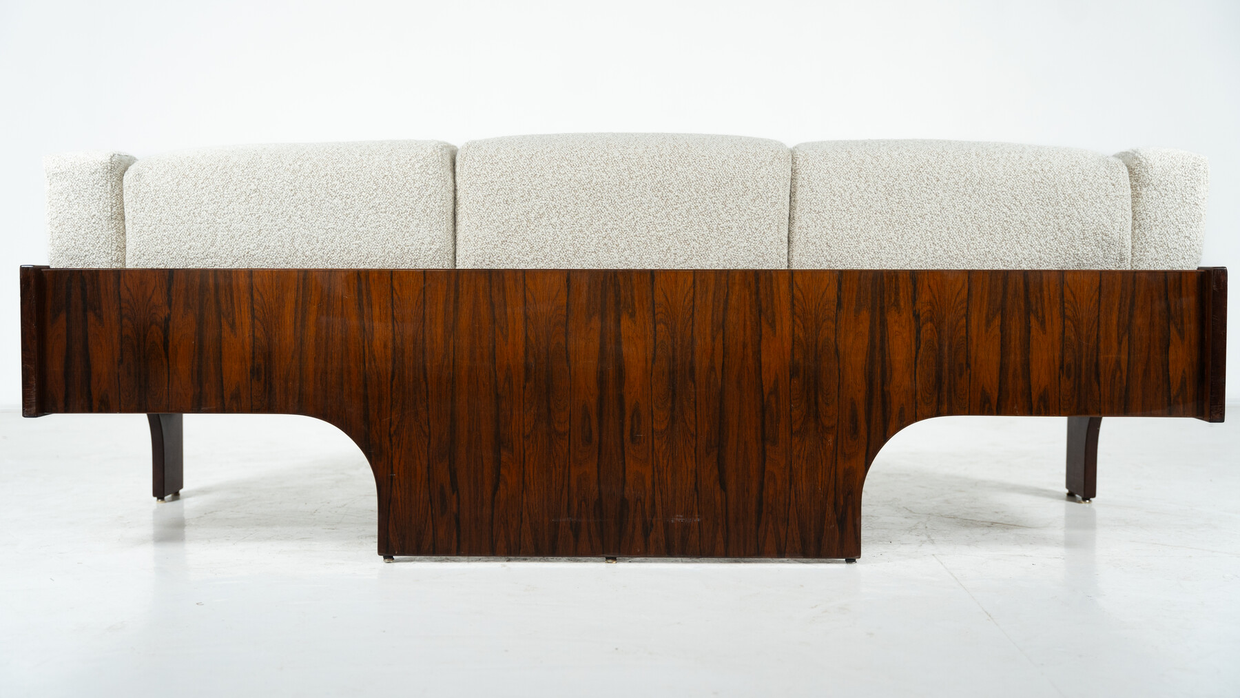 Mid-Century Sofa Oriolo by Claudio Salocchi for Sormani Wood and White Fabric - Italy 1960s - New Upholstery
