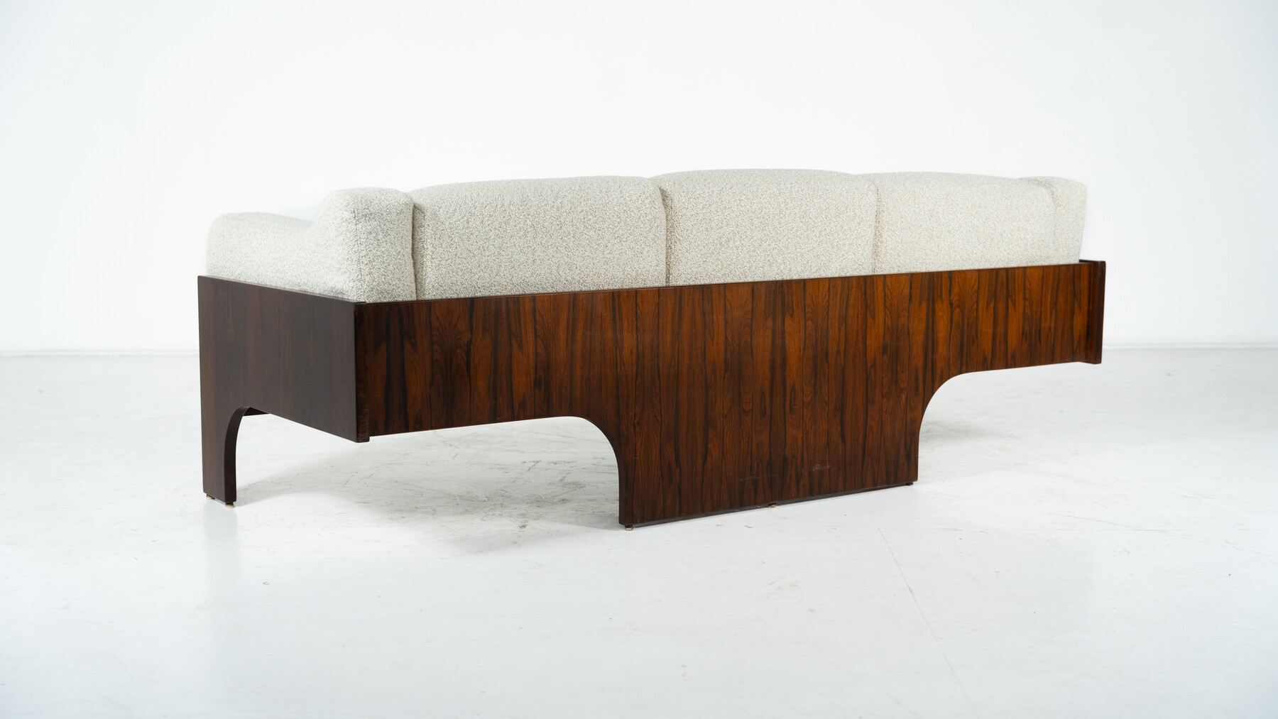 Mid-Century Sofa Oriolo by Claudio Salocchi for Sormani Wood and White Fabric - Italy 1960s - New Upholstery