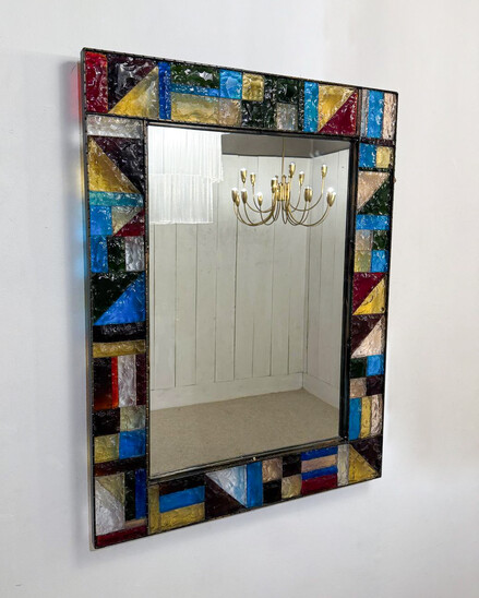 Mid-Century Stained Glass Mirror, 1950s