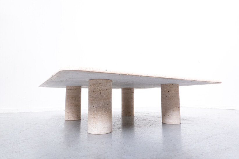 Mid-Century Travertine Square Coffee Table by Angelo Mangiarotti, Italy, 1970s