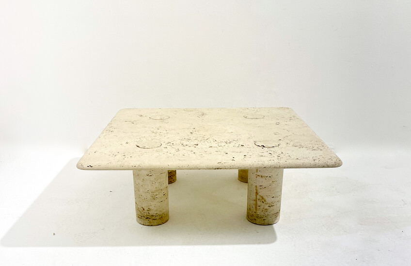 Mid-Century Travertine Square Coffee Table by Angelo Mangiarotti, Italy, 1970s