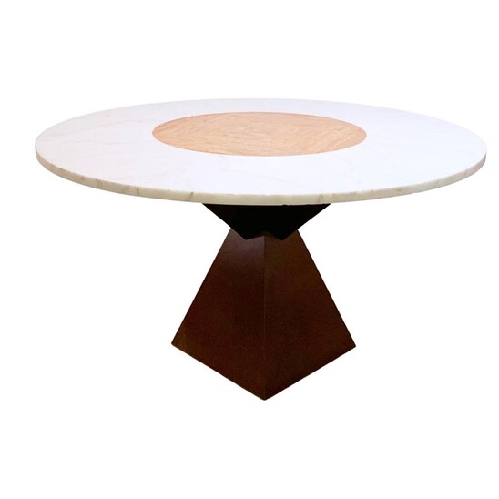 Mid-century white marble and red travertine dining table by Jan Vlug - Belgium 1970s