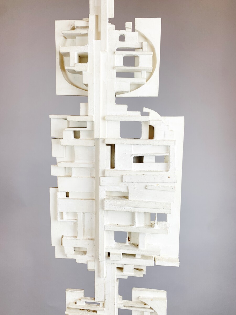 Mid-Century White Wood TOTEM Sculpture by André Pailler - France 1970s