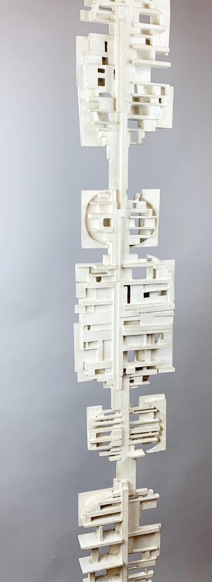 Mid-Century White Wood TOTEM Sculpture by André Pailler - France 1970s