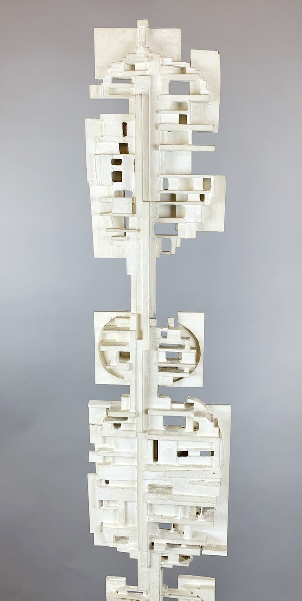 Mid-Century White Wood TOTEM Sculpture by André Pailler - France 1970s