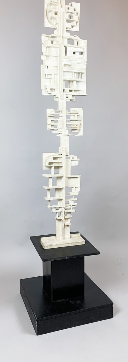 Mid-Century White Wood TOTEM Sculpture by André Pailler - France 1970s