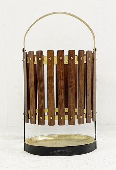 Mid-century wood and brass umbrella stand - Italy 1950s