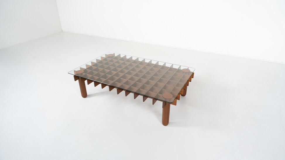 Mid-Century Wood and Glass Coffee Table in the style of Gianfranco Frattini, Italy, 1970s
