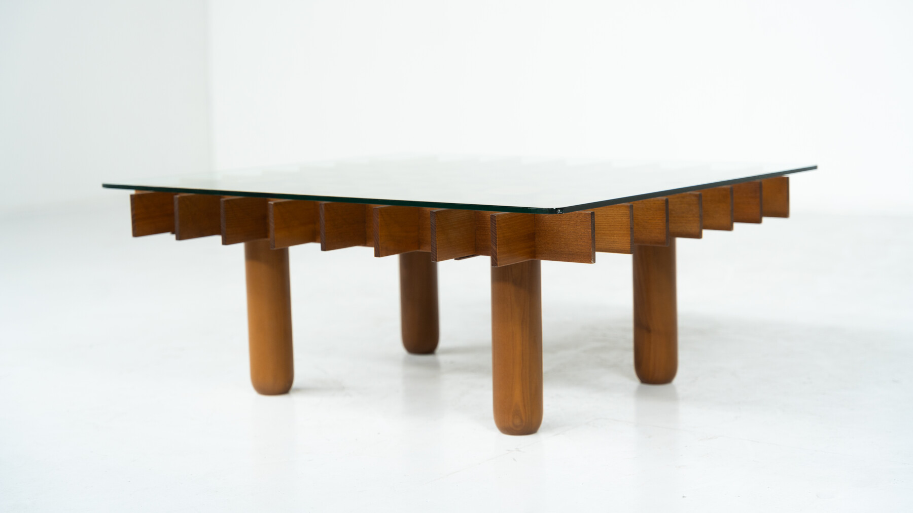Mid-Century Wood and Glass Coffee Table in the style of Gianfranco Frattini, Italy, 1970s