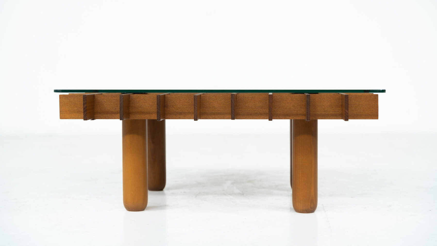 Mid-Century Wood and Glass Coffee Table in the style of Gianfranco Frattini, Italy, 1970s
