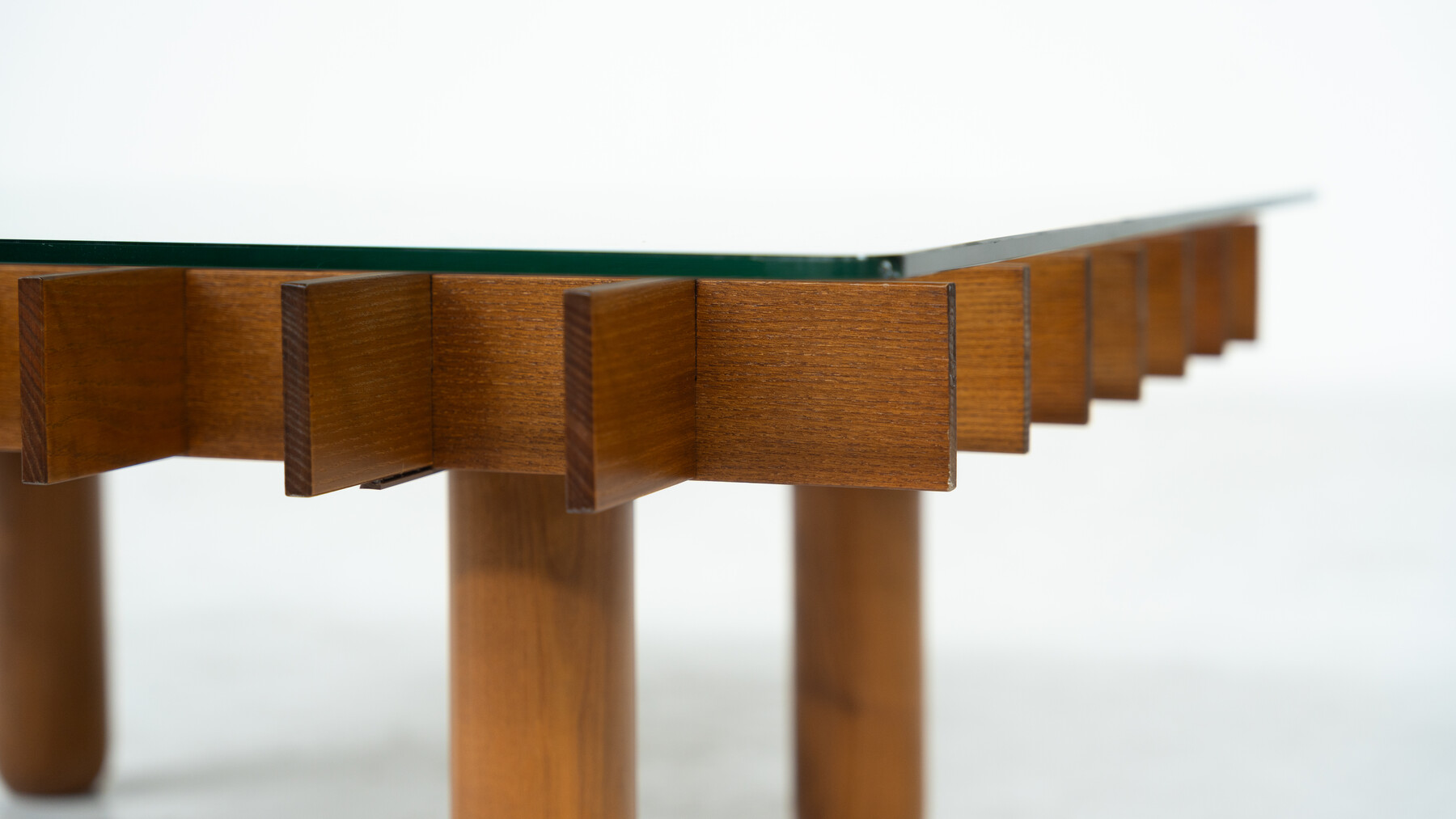 Mid-Century Wood and Glass Coffee Table in the style of Gianfranco Frattini, Italy, 1970s