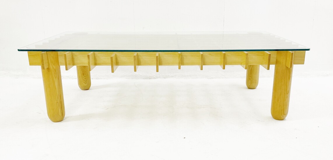 Mid-century wood and glass coffee table model ''Kyoto'' by Gianfranco Frattini for Knoll - Italy 1974