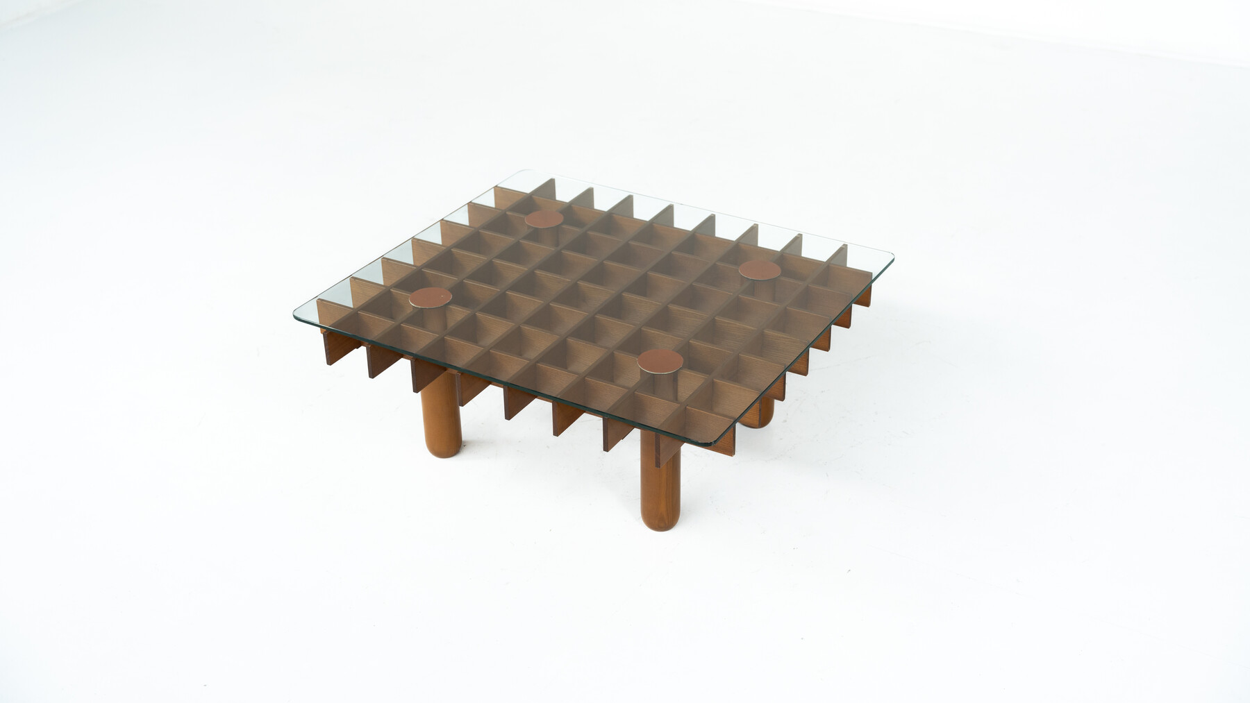 Mid-Century Wood and Glass Square Coffee Table in the style of Gianfranco Frattini, Italy, 1970s