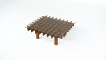Mid-Century Wood and Glass Square Coffee Table in the style of Gianfranco Frattini, Italy, 1970s