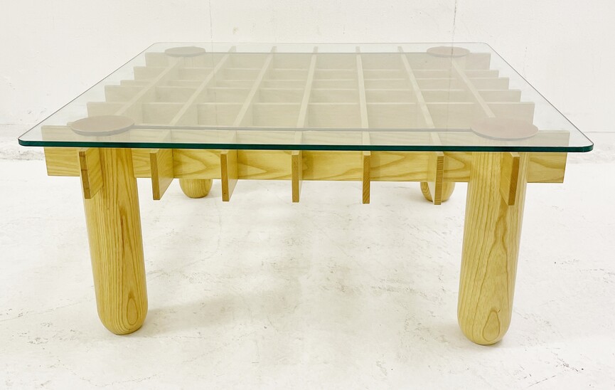Mid-century wood and glass square coffee table model ''Kyoto'' by Gianfranco Frattini for Knoll - Italy 1974
