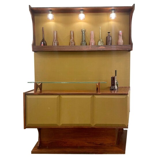 Mid-century wood and green textile bar - Italy 1960s