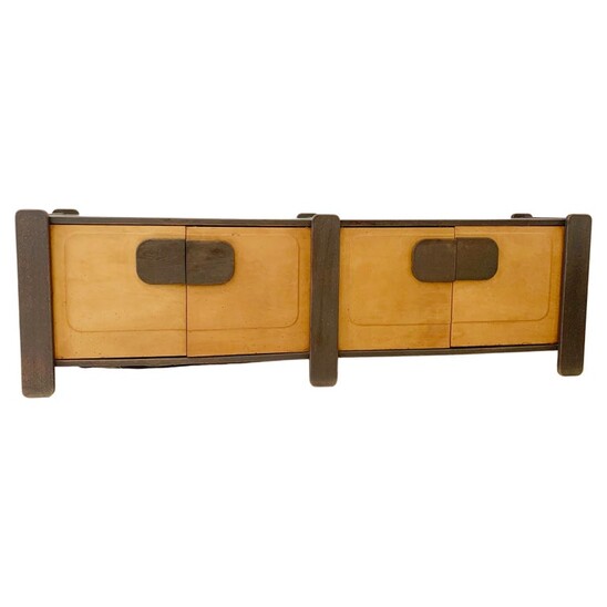 Mid-Century Wood and Leather Sideboard - Belgium 1970s