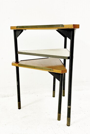 Mid-century wood and perforated metal nesting tables - Italy 1960s