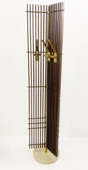 Mid-century Wood and Travertine Feet Swivel Slatted Modulable Coat Rack - Italy