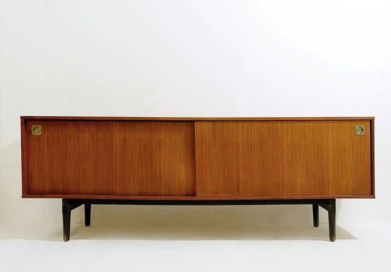 Mid-century wooden sliding doors sideboard - Italy 1960s