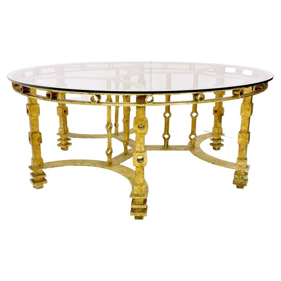 Mid-century wrought gilded iron and glass top coffee table - France 1940s