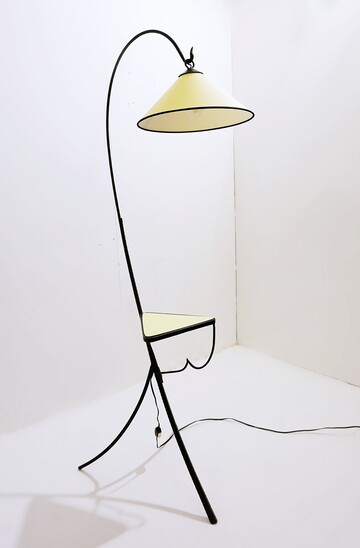 Mid-Century Wrought Iron Tripod Floor Lamp with Shelf, Italy, 1960s