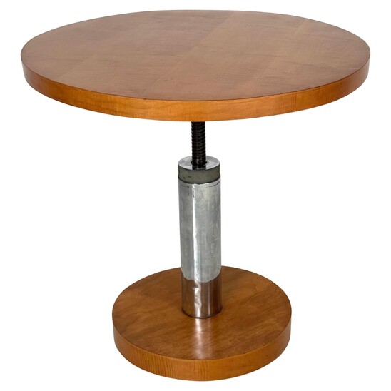 Modernist Guéridon by Marcel-Louis Baugniet, Maple and Nickel-Plated Steel, Belgium, 1930s